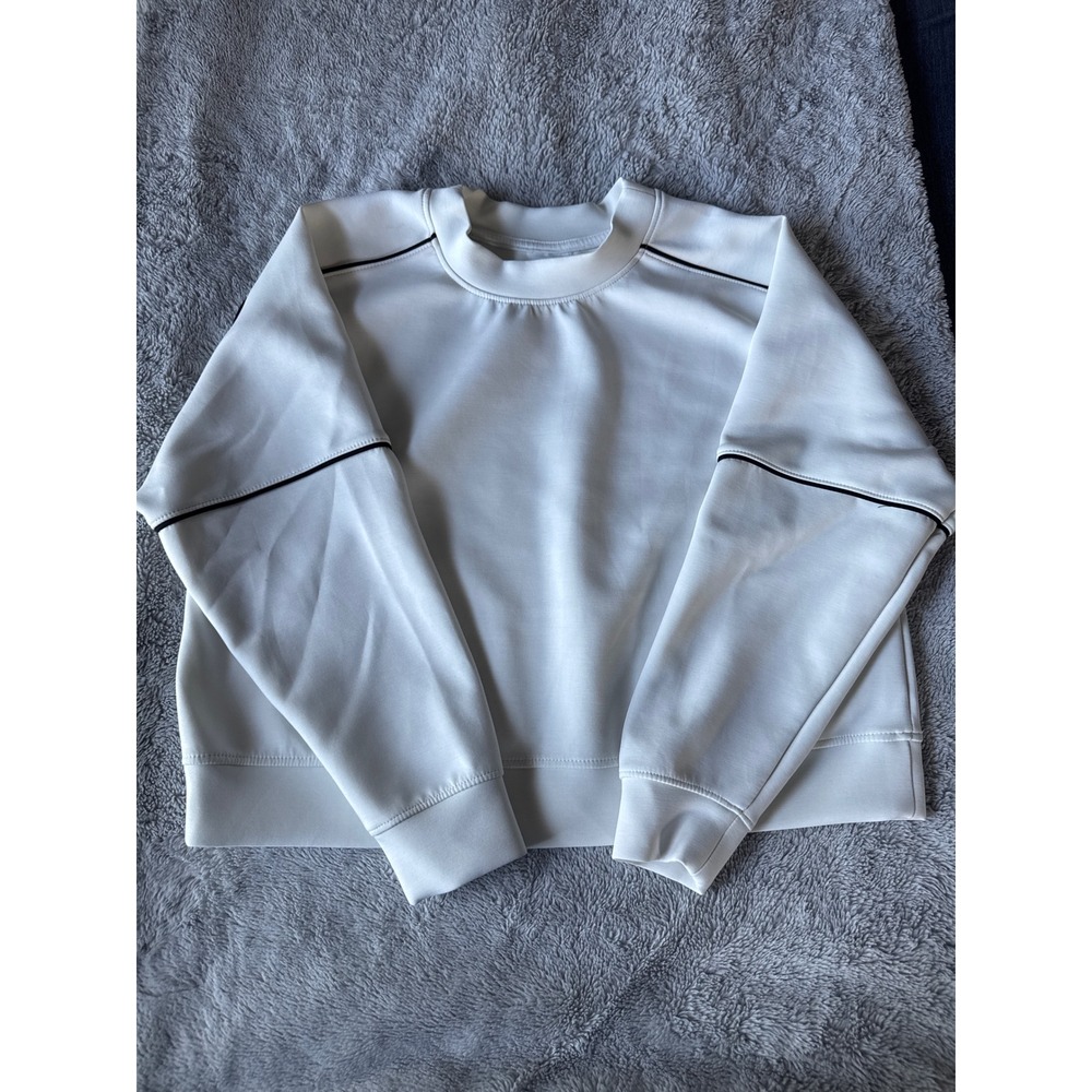 All in Motion Womens White Crewneck Sweatshirt Black Piping Activewear Medium